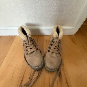 Tan Suede Ankle Boots with Shearling Lining